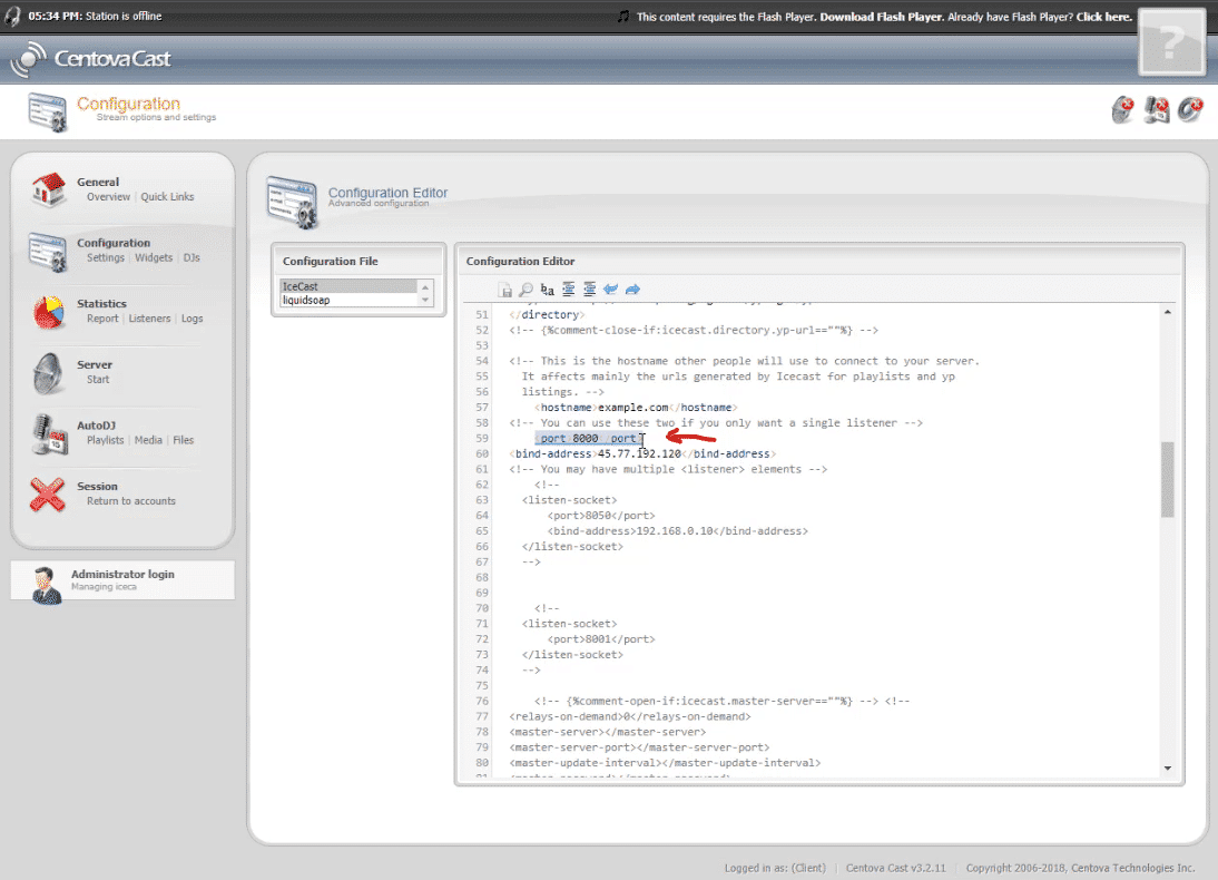 Modificación de puertos para SSL en Icecast