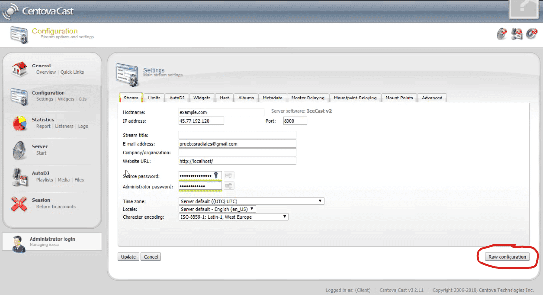 SSL para Icecast en Centovacast Raw Configuration